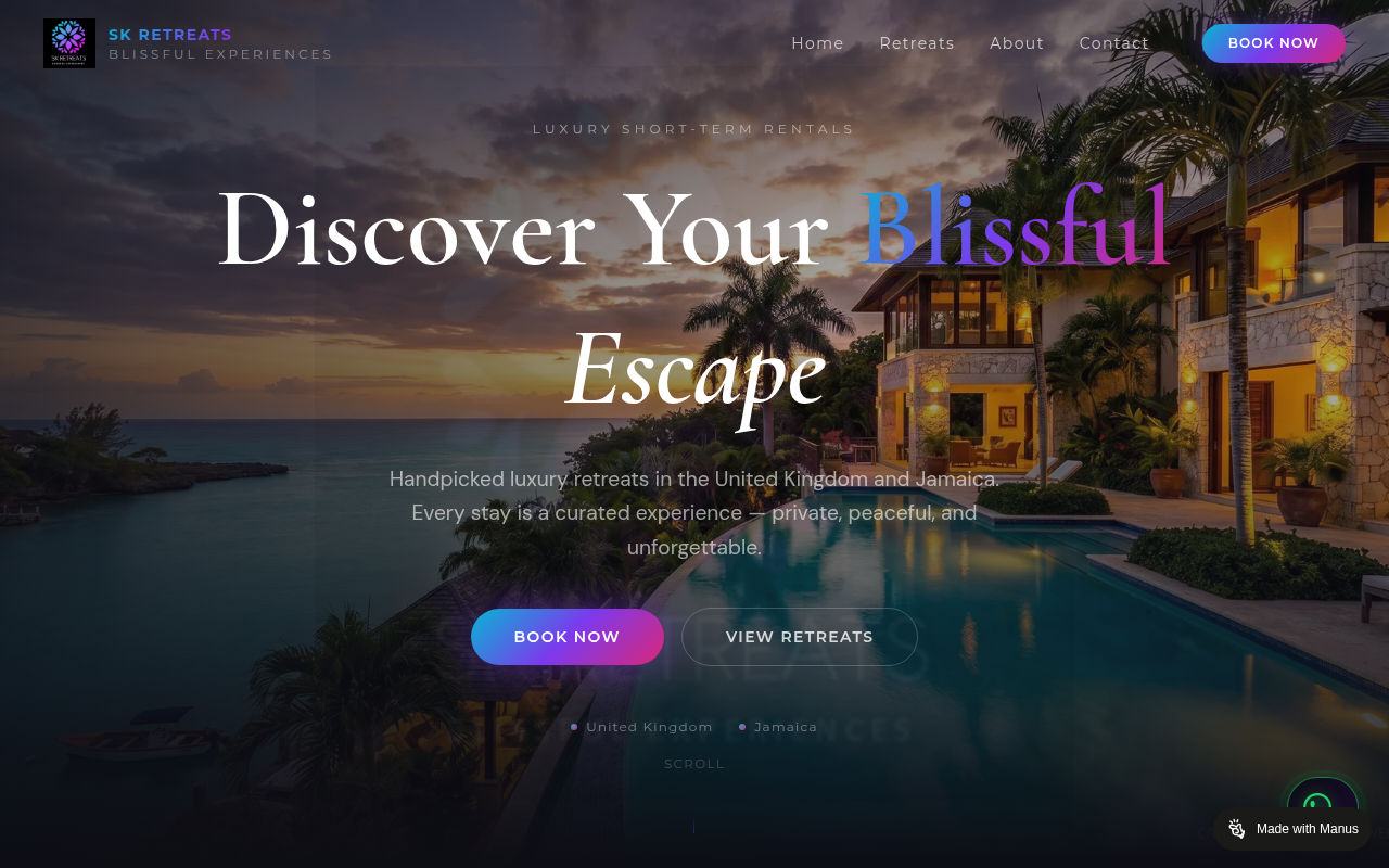 SK Retreats website screenshot